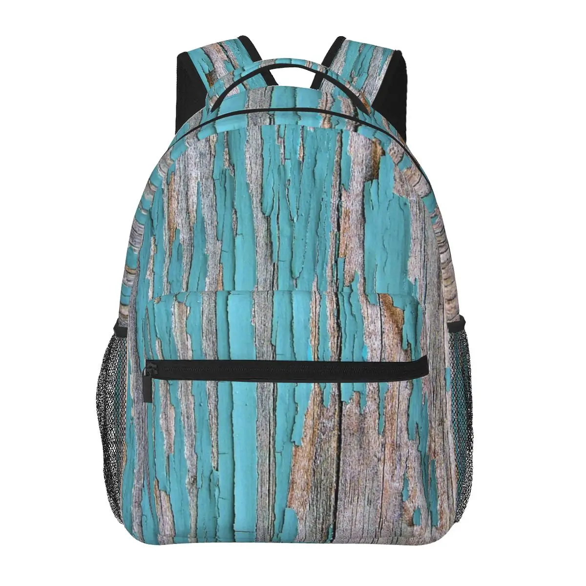 

Shabby Rustic Weathered Wood Turquoise Student Backpack School Bag Hiking Travel Daypack for Men Women Bookbag Shoulder Bags
