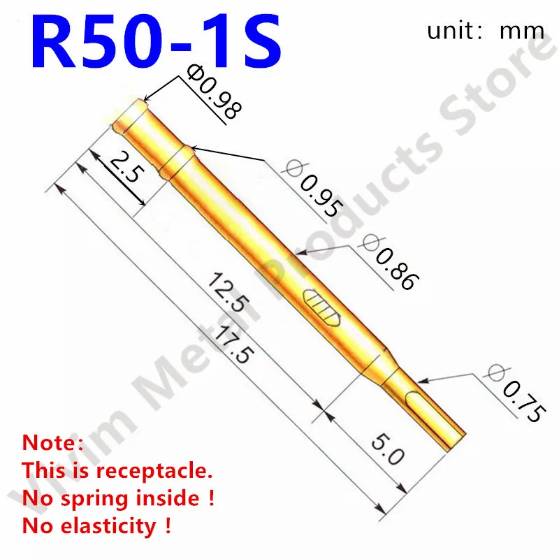 100PCS R50-1S Test Pin P50-B1 Receptacle Brass Tube Needle Sleeve Seat Solder Connect Probe Sleeve Length17.5mm Outer Dia 0.86mm