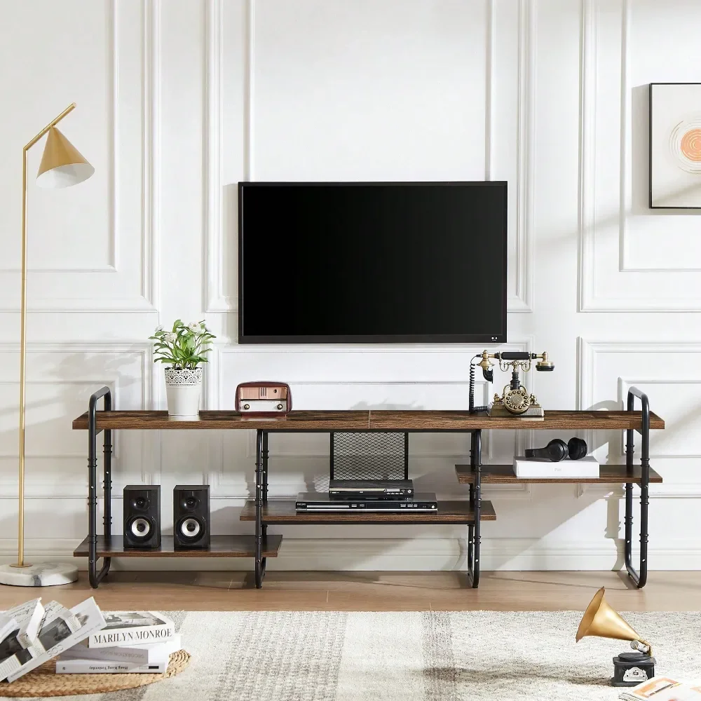 

75 Industrial TV Stand With Adjustable Shelves, Sturdy Engineered Wood Metal Frame Entertainment Center, Console Table With Sto