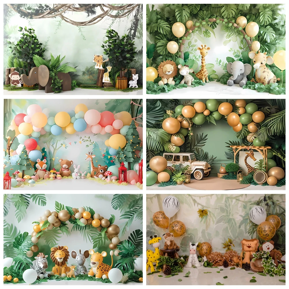 

Animal Forest Photography Backdrop Jungle Plants Child Happy Birthday Party Photo Background Decor Banner Baby Shower Supplies