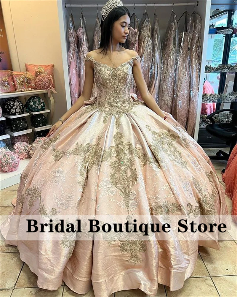 ارتفع الذهب الأميرة الكرة ثوب Quinceanera فساتين القوس يزين كريستال بيز الحلو 16 اللباس Vestidos دي 15 أنوس حفلة موسيقية