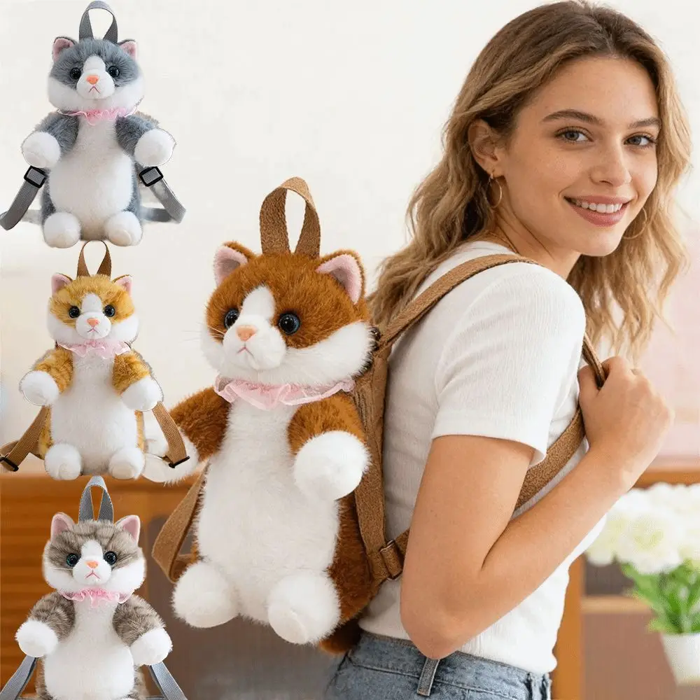 

Kawaii реалистичный кот имитация кукольного кота рюкзак мягкий пушистый милый мультяшный кукольный рюкзак школьные сумки подарок для девочек