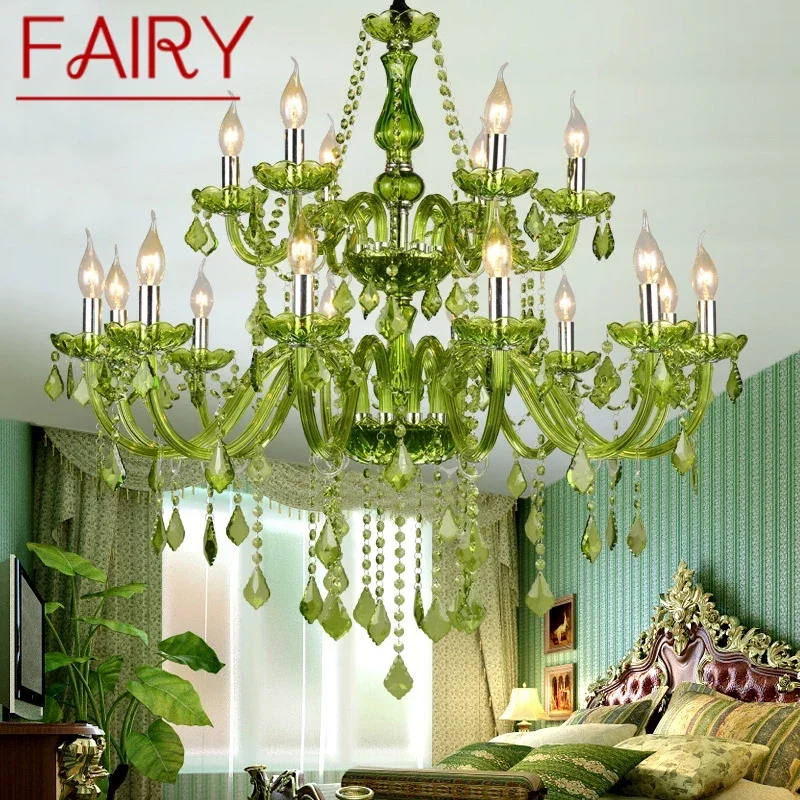 

FAIRY European Style Crystal Pendent Lamp Green Candle Lamp Luxurious Living Room Restaurant Bedroom Lnternet Bar Chandelier