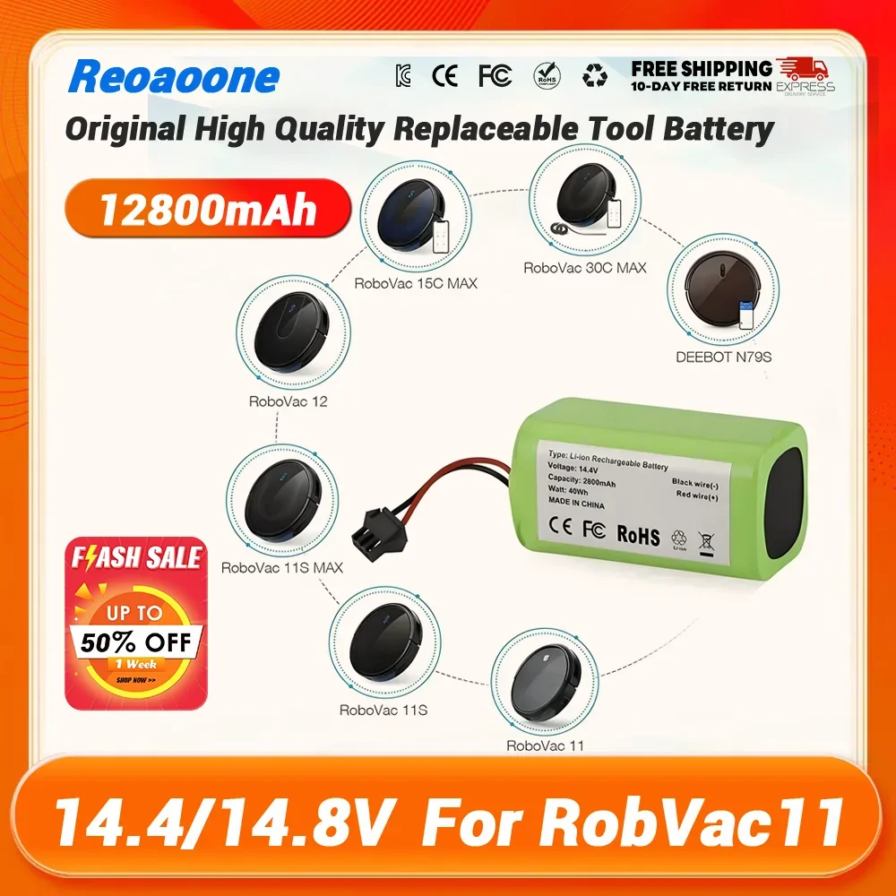 14.4V 12800mAh for Conga 990 Li-ion Battery for 1090 Tesvor X500 Ecovacs Deebot N79 N79S DN622 Eufy RoboVac 11 11S RoboVac 30