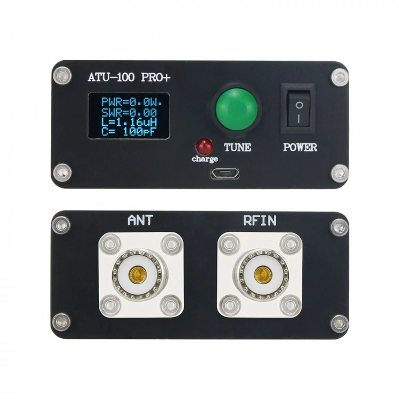 ATU-100 Pro+ 1.8-55Mhz Automatic Antenna Tuner Multi-Function Convenient 0.96 Inch Finished Rechargeable Black ABS + Case