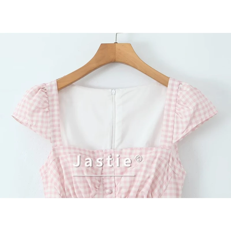 優しいエレガントなライトピンクの格子縞ドレス新しい 2026 美しい女の子フロントボタンサマーパーティードレスボヘミアンカジュアルビーチ女性 Vestido