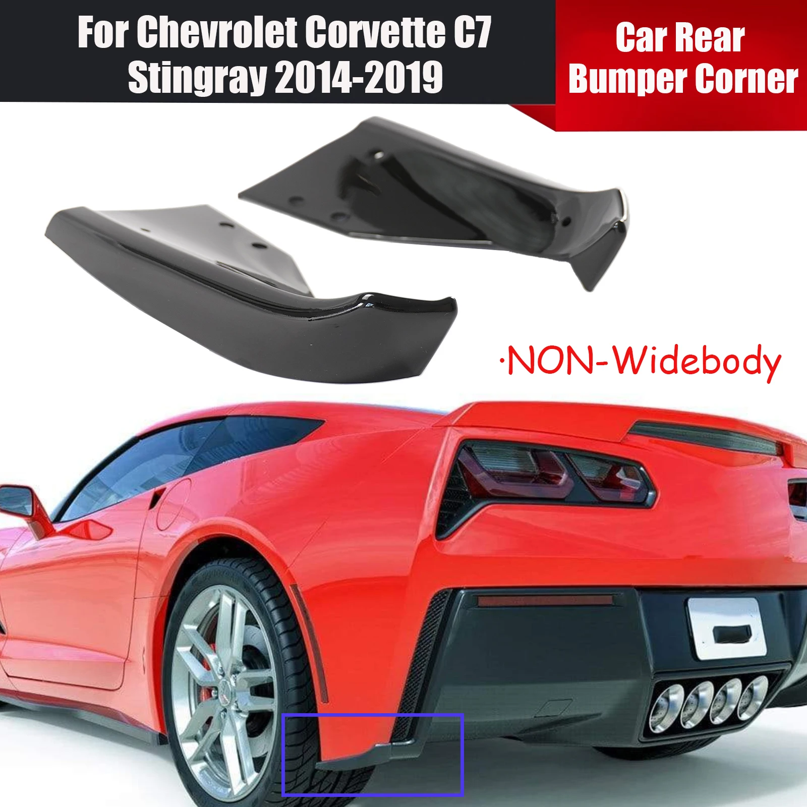 

For Chevrolet Corvette C7 Stingray 2014-2019 A Pair Rear Bumper Corner Diffusers Splitter Spoiler Glossy Black Car Accessories