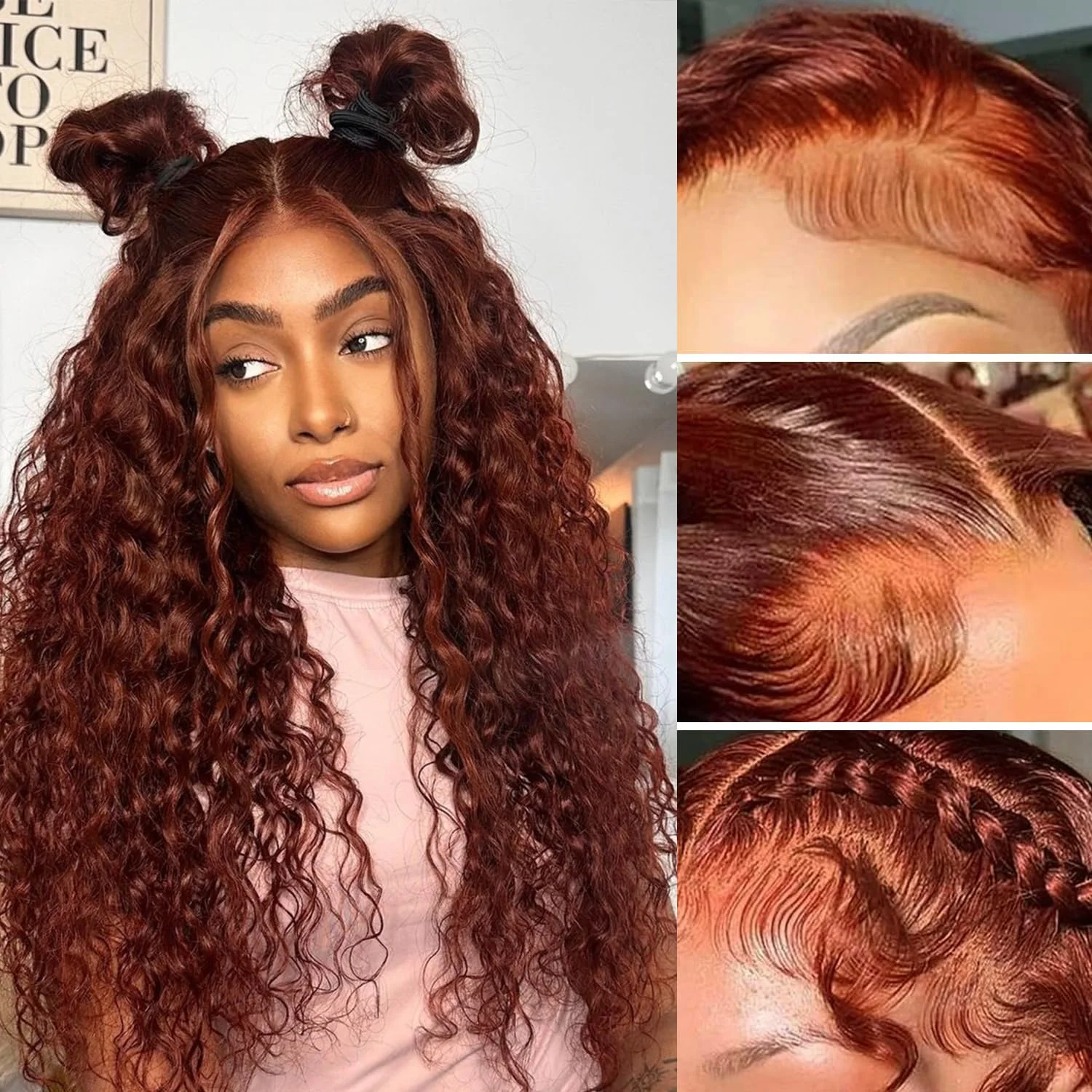 

360 HD Lace Frontal Wig Reddish Brown 13x4 Deep Curly Lace Front Wig Copper Red Deep Curly Human Hair Wig 4x4 5x5 HD Closure Wig