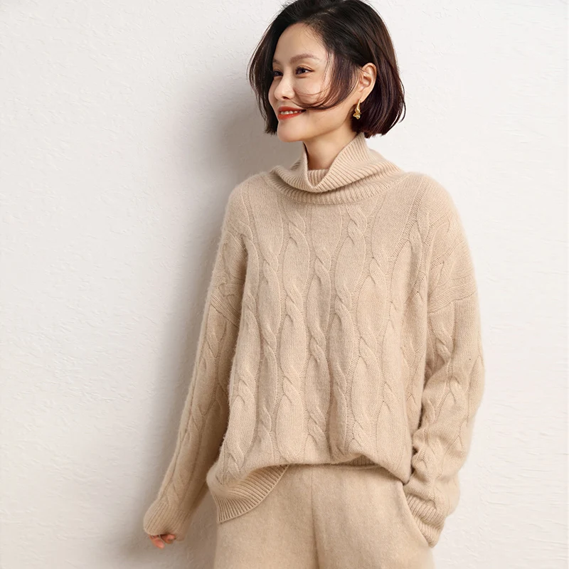 2022 Hot Sale Winter Women\'s 100% Pure Cashmere Sweater Turtleneck High Quality Soft Female Loose Thickened Knitted Pullover