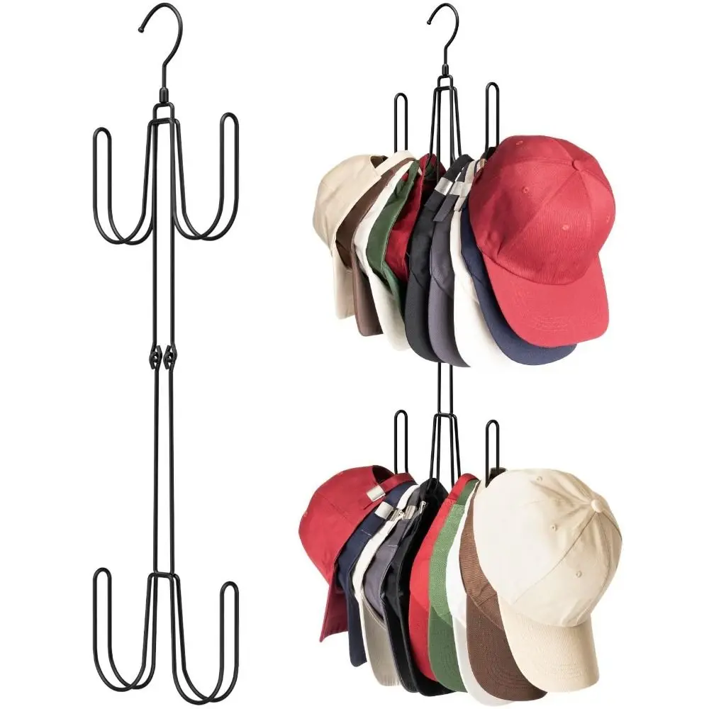 Foldable Metal Hat Hanger Rotating Top Hook 4 Hooks Baseball Cap Organizer Multipurpose Large Capacity Hanging Hat Rack Home