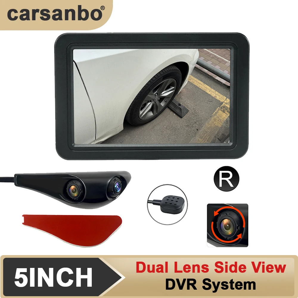 Автомобильный внутренний двойной объектив Cflybo, 5-дюймовый видеорегистратор с боковым обзором, зеркало, цифровой дисплей, монитор, камера слепых зон с кнопочным переключателем CH1/CH2