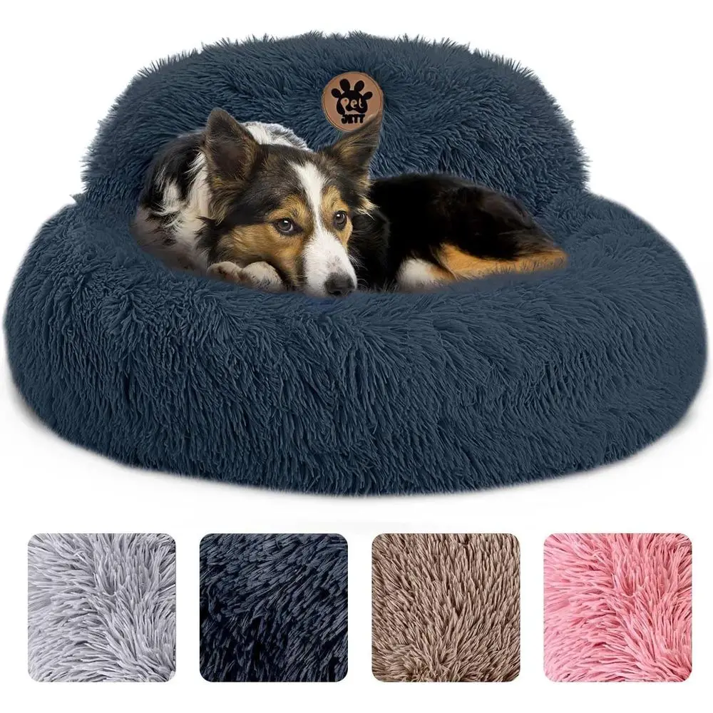 

Успокаивающая лежанка для собак среднего размера 30 дюймов, круглая лежанка-пончик, противоскользящая и моющаяся плюшевая лежанка, комфортная лежанка для животных, снижающая тревожность, для собак весом до 4 кг.