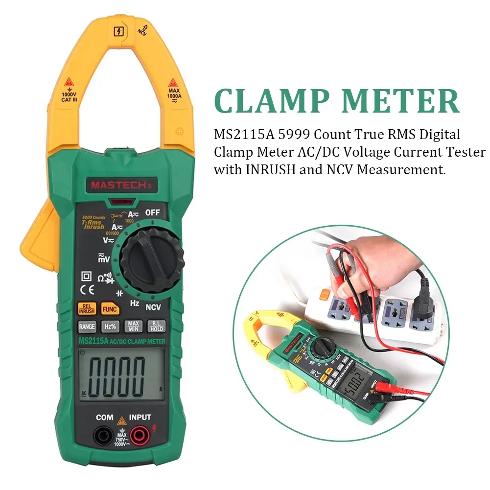 

MS2115A Digital Clamp Meter Multimeter Professional True Rms 1000A DC AC Voltage Current Tester Resistance Capacitor Meter