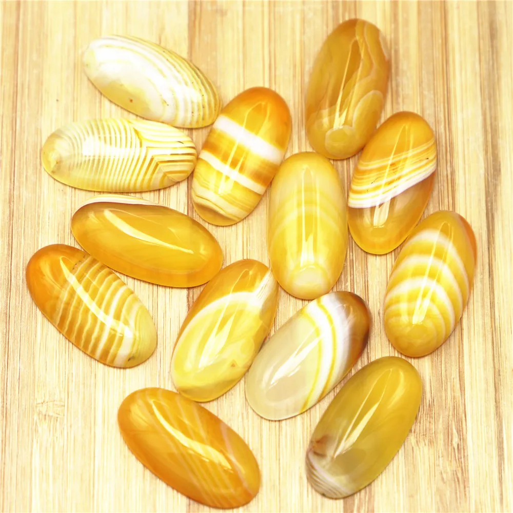 New Natural Stone Oval Yellow Agate Cabochon Setting Beads Fit DIY Pendants Rings Earring Women Jewelry 30x15mm 20Pcs Wholesale