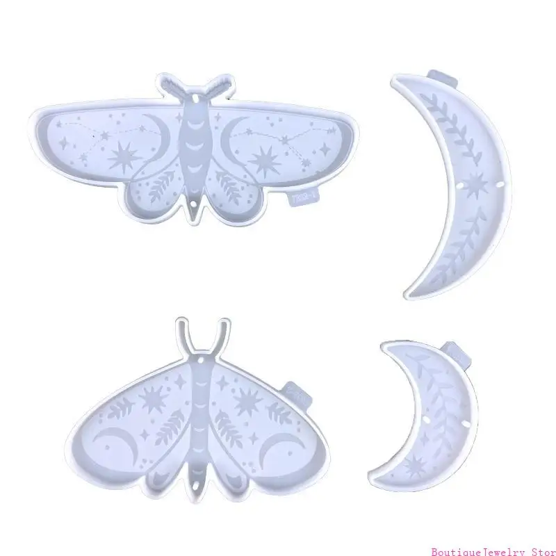 E1PE Resin Moulds Moon for Butterfly Epoxy Casting Silicone Mould Pendant Jewelry Making Molds for Handmade Hanging Decoratio