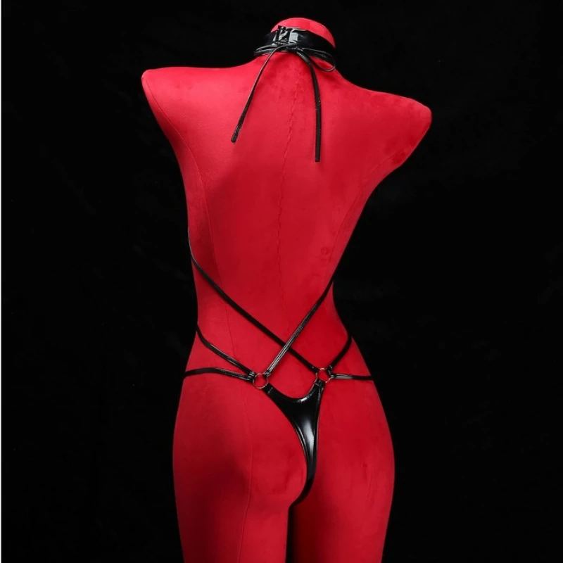 Sexy Lingerie Bodysuits Erotic Crotchless Leather Jumpsuit Nightgown Porn Sexy Underwear Costumes Lingerie Leashes Bundle Set