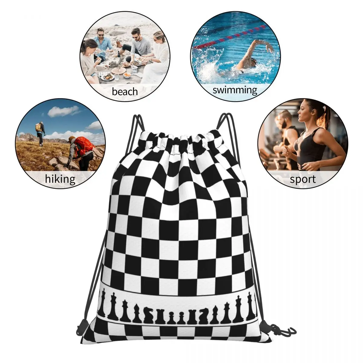 Chess Board Black And White Grid Checkered Backpacks Portable Drawstring Bags Sports Bag Book Bags for Man Woman Students