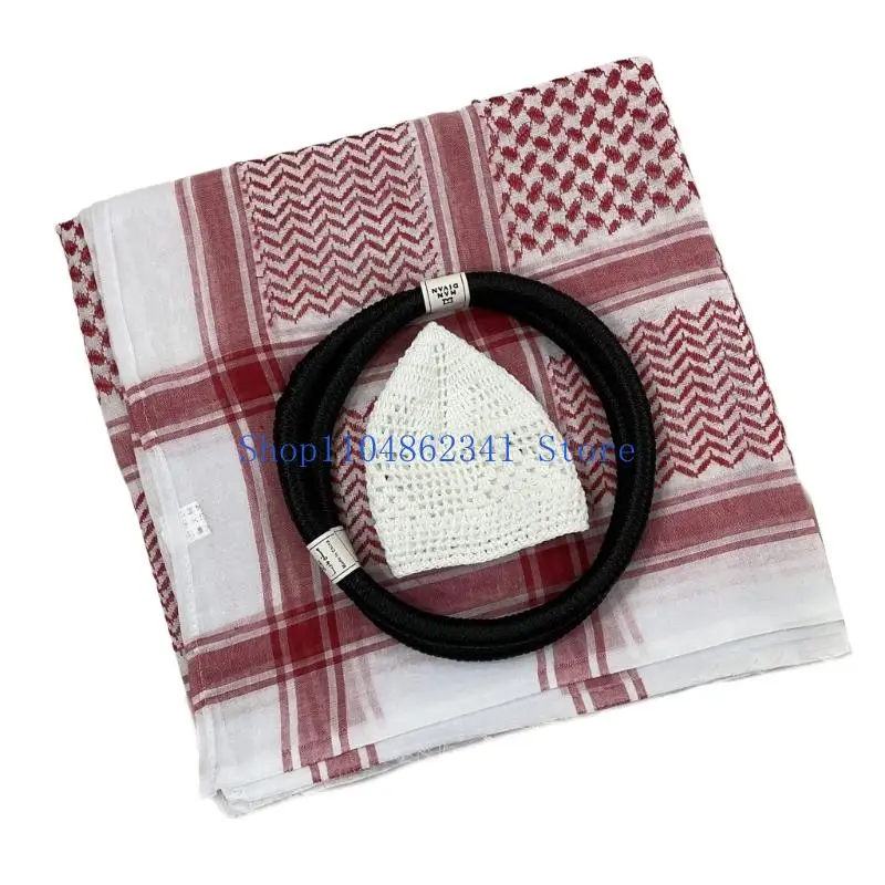 

5asd Arab Shemagh Middle Eastern Mens Keffiyeh and Hairhoop Accessories for Adult Formal Cultural Event Casual Everyday Wear