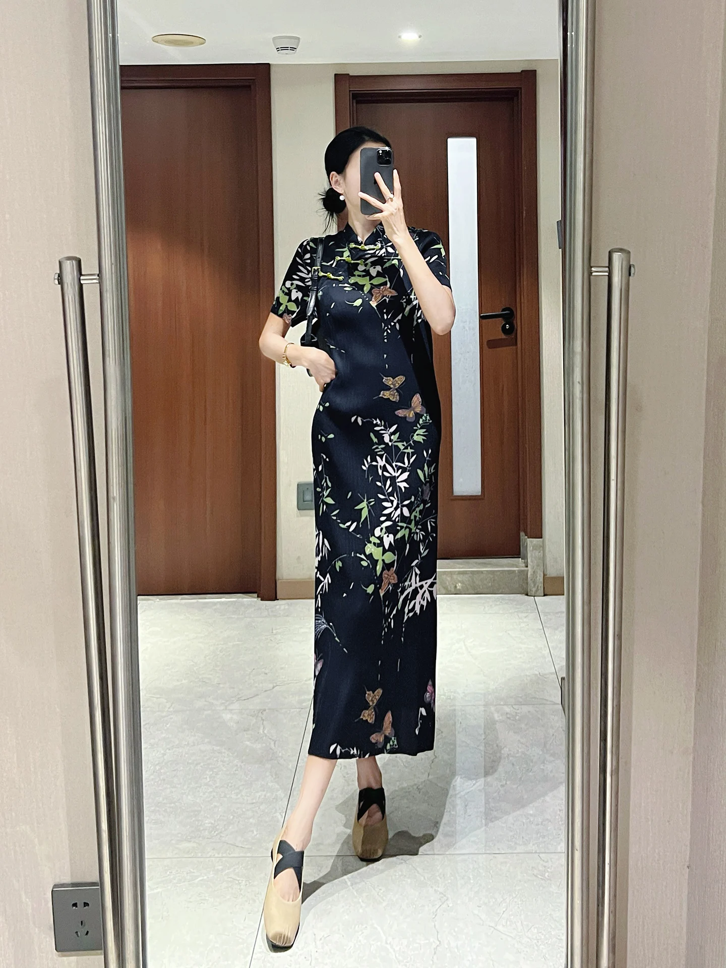 

Ele Bla Midi Qipao Dr Fine Tooti Pleats Chinese Sle New Summer Faion Ladies' Dr Polyester Fiber 00%
