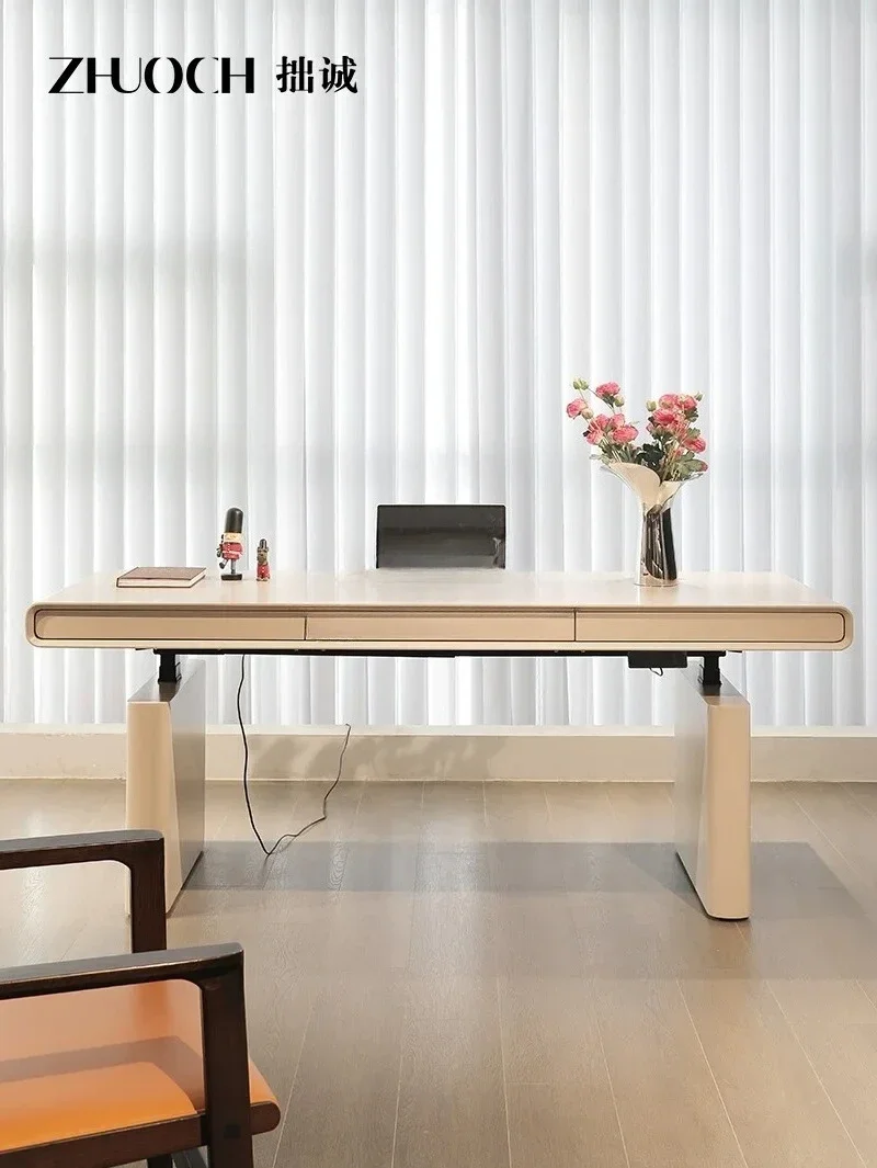 

Household Cream-Style Electric Lifting Table Minimalist Double Office Living Room Study Desk