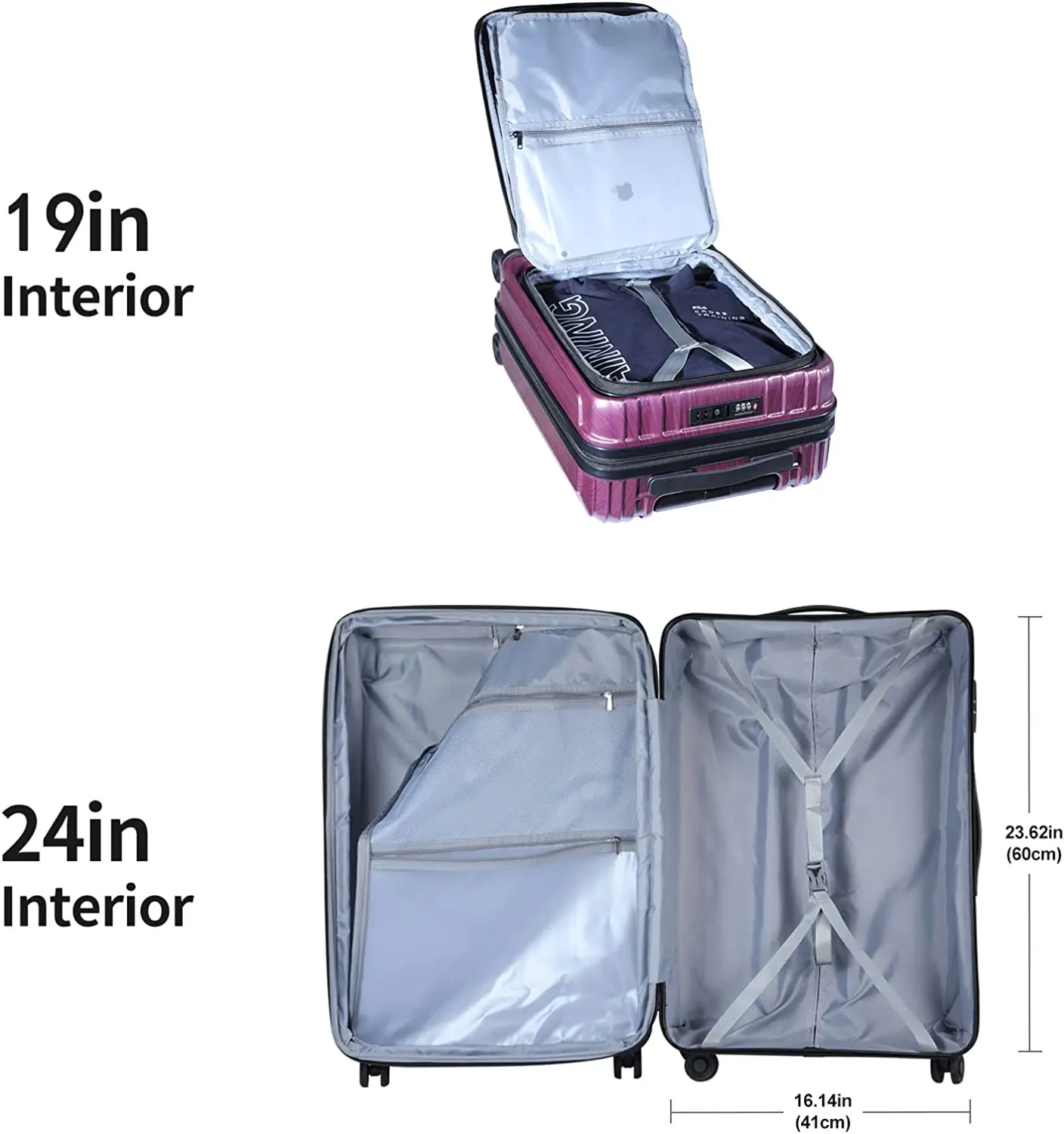 Bagageset 2-delige 20/24 Voorste Laptopzak & Uitbreidbare Abs + Pc Lichtgewicht Hardshell Spinner Wielen Tsa Lock Ykk Rits Rood