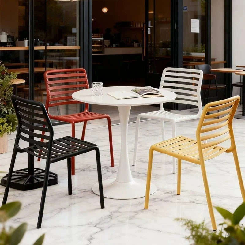 

Nordic designer plastic color dining chair courtyard table and chair open-air garden table and chair combination