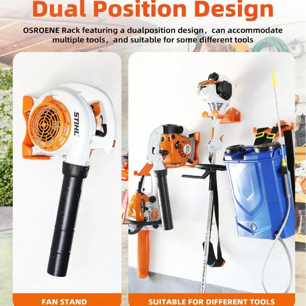 

Heavy Duty Leaf Blower Hanger Protective Mount Tool Storage Blower Rack Space-saving Design Orange Color Blower Mount