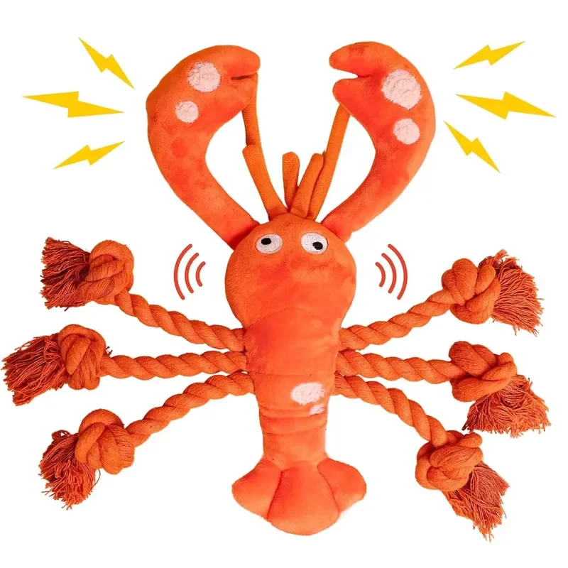 Large Lobster Interactive Dog Toy Rope Tug of War Squeaky Toy for Puppy Small Medium Large Dogs