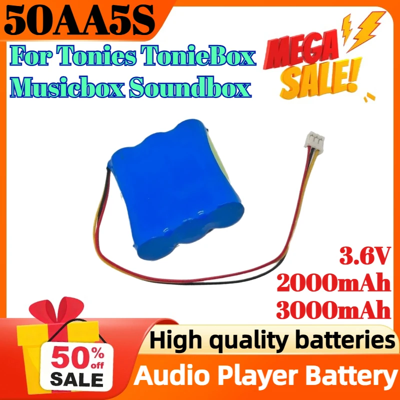 

50AA5S 3.6V 2000mAh 3000mAh Digital Battery for Tonies TonieBox Musicbox Soundbox Audio Player Battery