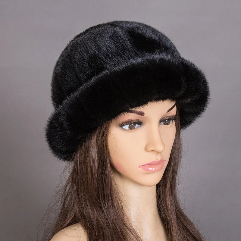 

Mink Fur Hat Women Winter Warm Beanie Hat Real Mink Fur Cap Fashion Lady's Cap Black Natural Mink Fur Hats Outdoor Skiing Cap