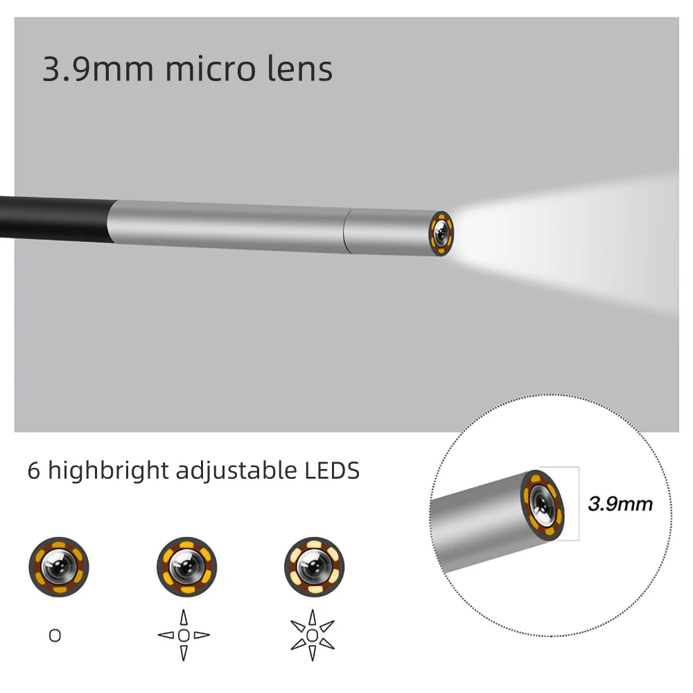 3.9mm Lens Pipeline Industrial Endoscope 4.3“ IPS Screen Car Engine Maintenance Camera Hard Snake Cable Insepction Borescope