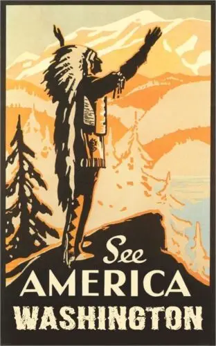 See America Washington Travel Poster Vintage Style Retro 20 x 30  Wall Art