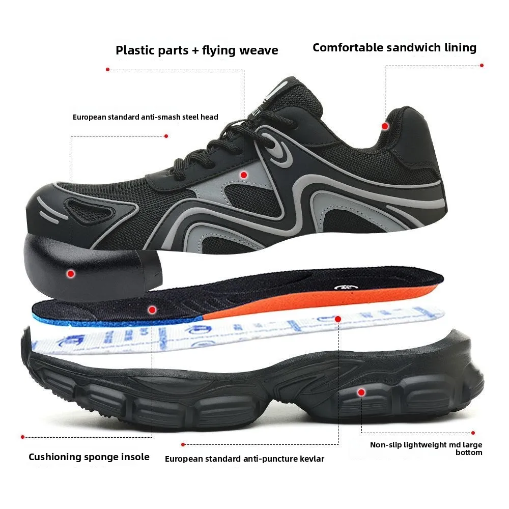 남성용 안전 신발 밑창 작업 신발 남성용 경량 통기성 강철 발가락 운동화 보호 안티 스매싱 내마모성 35-42