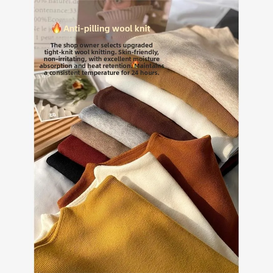 

Women's round Ne Long Sve Base irt Slim Fit Inner Wear Pure Color Knitted Sweater Bla Winter Faion Ci Walk