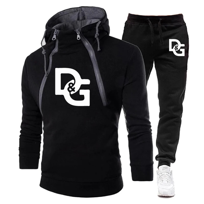 Men\'s Winter Hoodies+Sweatpant Set High Quality Ski Sport Casual Zipper Sweatshirt Jogging Suit for Male Design Street Tracksuit