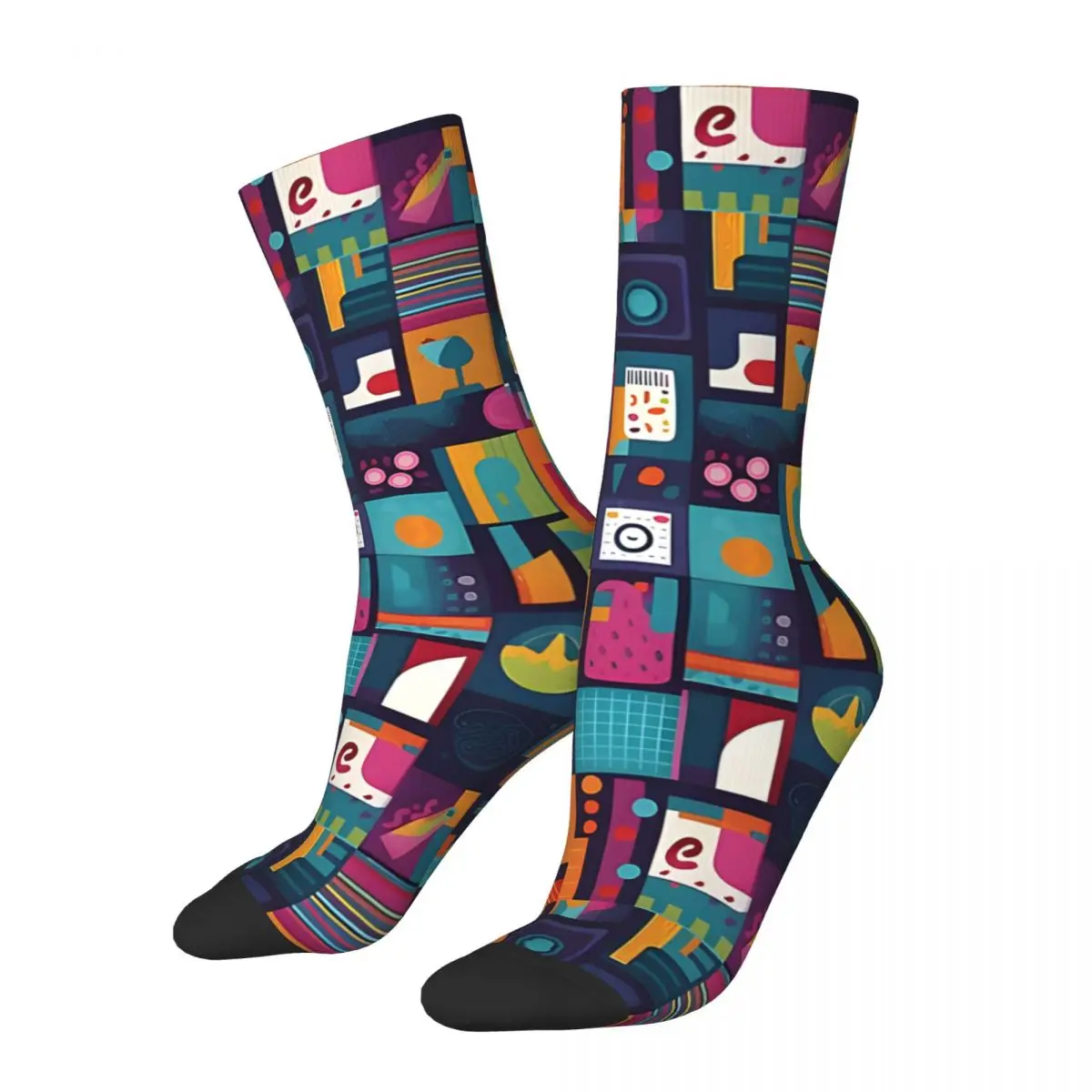 Crazy compression Fun Icons Grid Pattern Sock for Men Harajuku Quality Pattern Crew Sock Casual