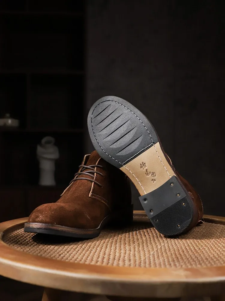Fashion Versatile Male Lace-Up Color Block Cow Suede Round Toe Hard Wearing Handmade Ankle Boots Leisure Platform Work Shoes view 6
