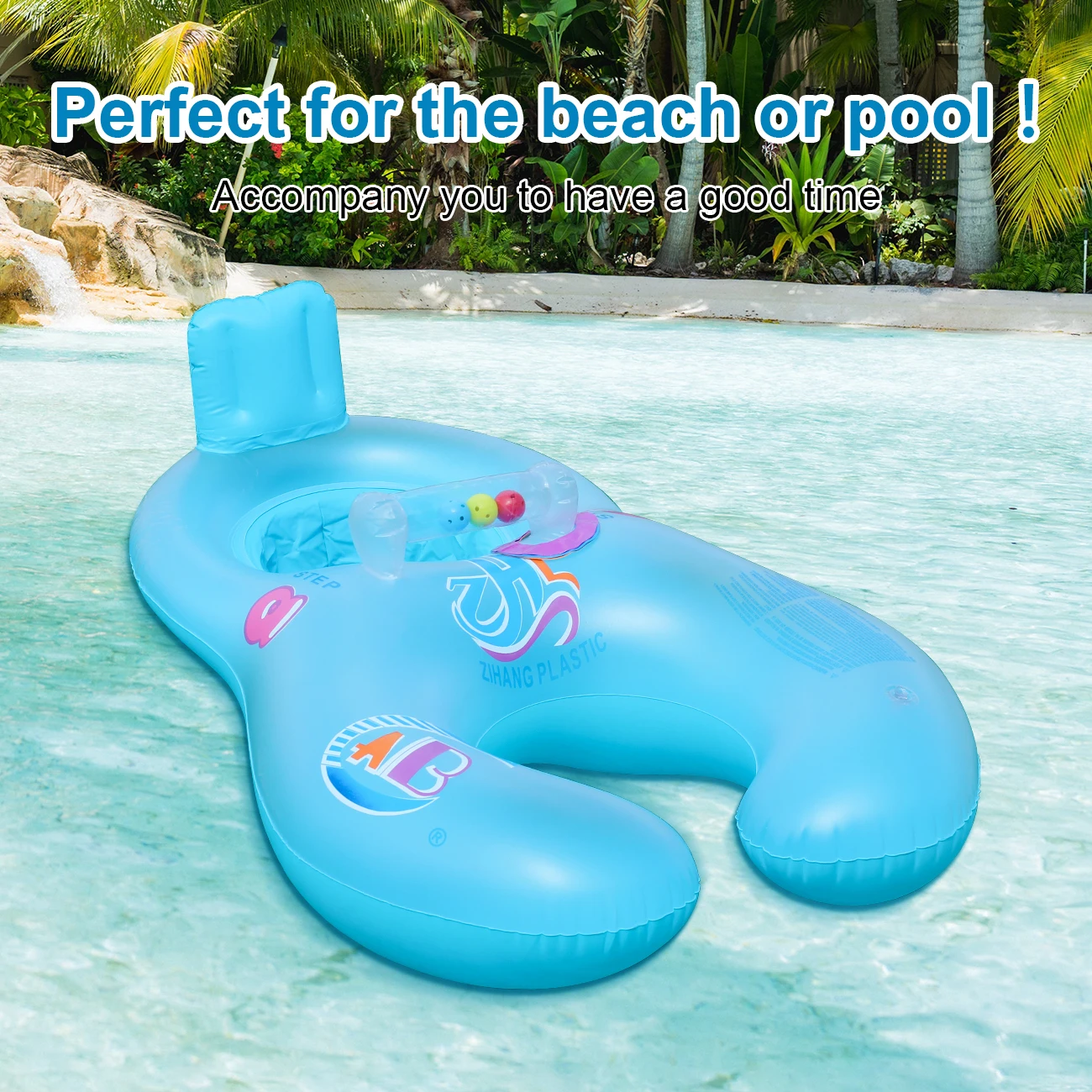 1PC 풍선형 2인용 수영 링, 등받이가 있는 풀 플로트, 수영장 및 해변용 2인용 플로팅 튜브