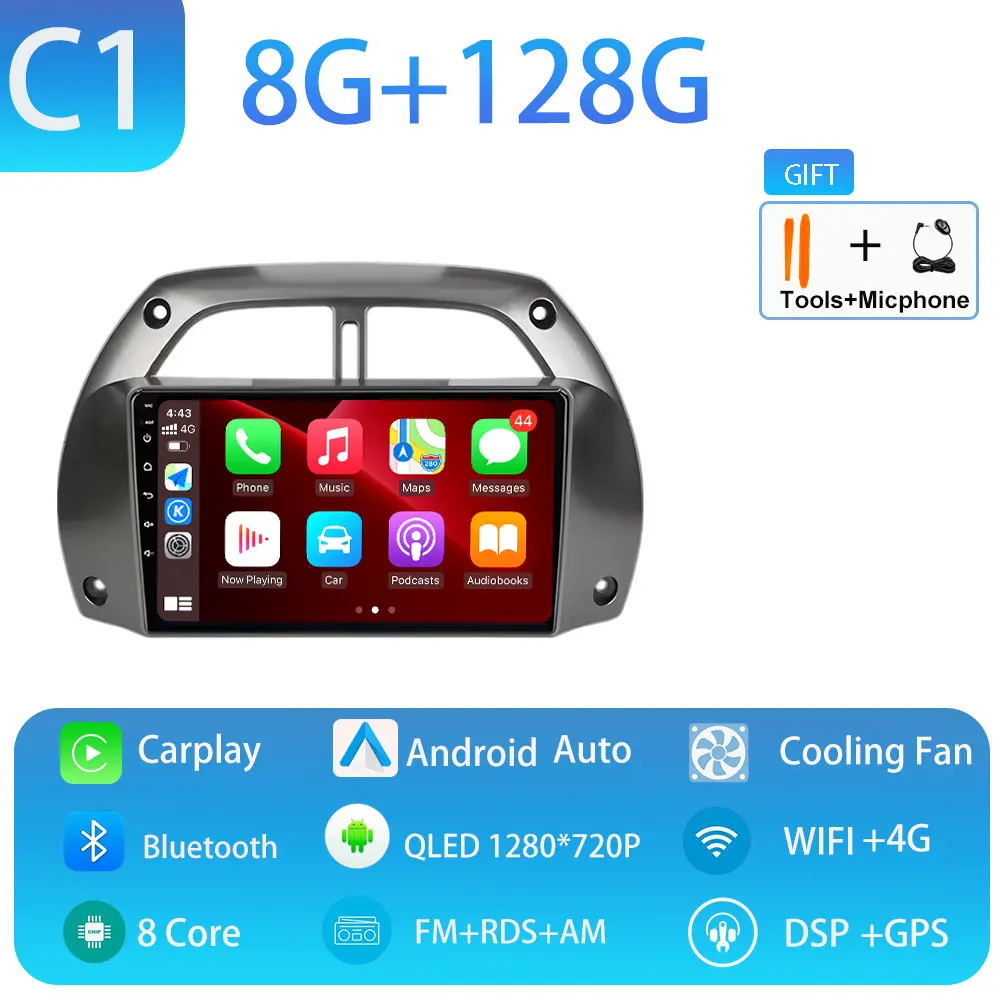 Android 15 voor Toyota RAV4 2001-2005 Draadloze CarPlay Autoradio Video Audio Multimedi Speler Auto BT WIFI 4G 2K QLED Geen 2 din