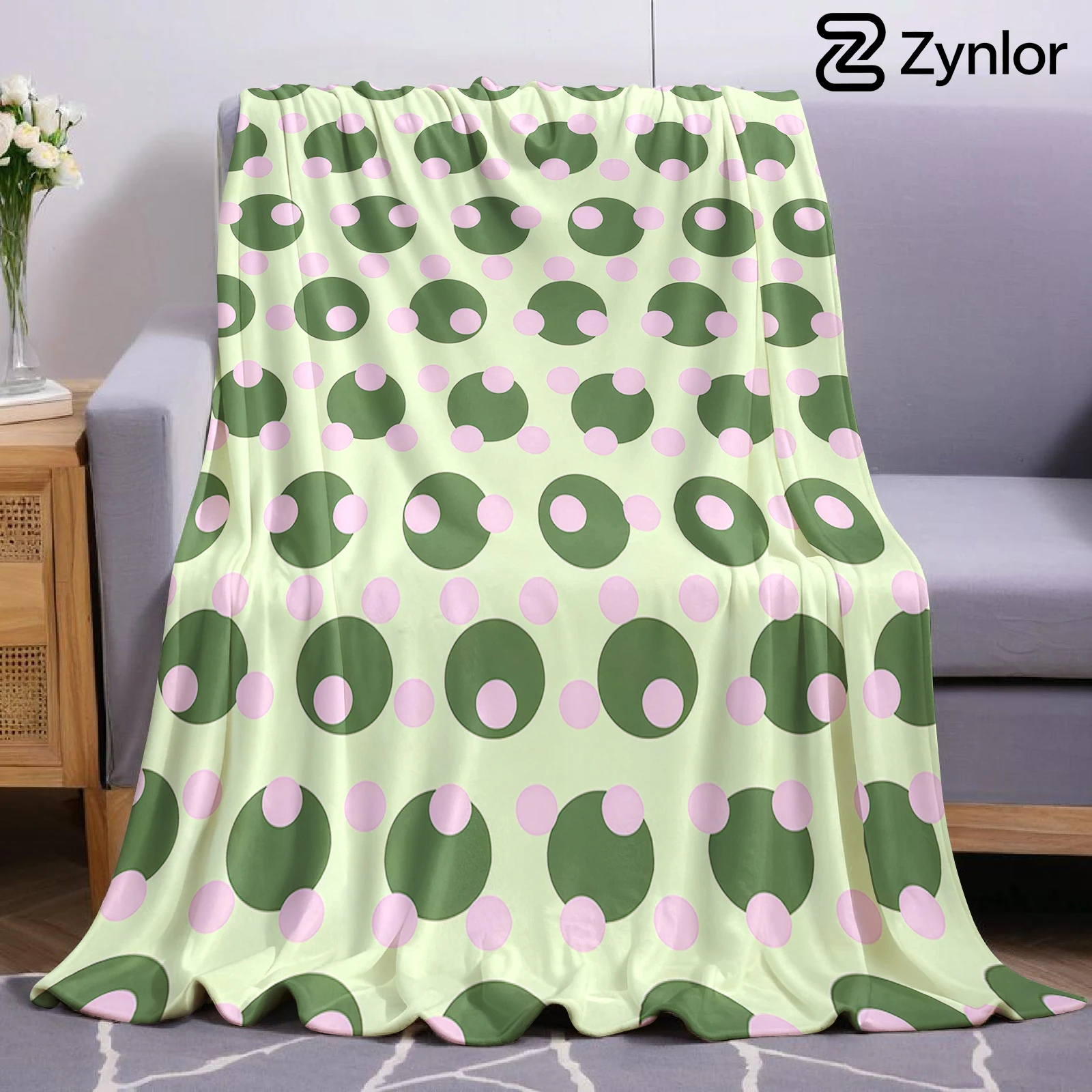 Green Pink Polka Dot Ultra Soft Sherpa Fleece Blanket Fluffy Warm Halloween Cozy Throw for Sofa Couch Bedroom Gift All season