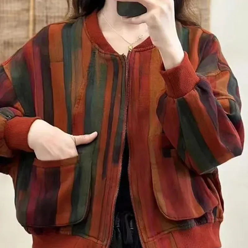 Nuovo 2026 Primavera Autunno Cappotto corto Giacca da donna Moda retrò Cardigan stampato Versatile Allentato Casual Top a maniche lunghe Capispalla