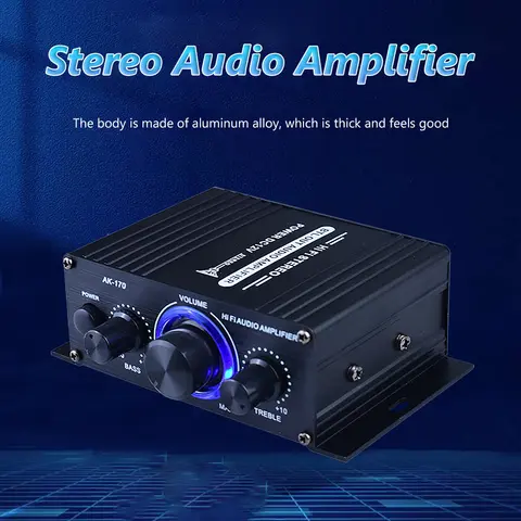 AK-170 HiFi Stereo Audio Power Amplifier Max 200W+200W Dual Channel Subwoofer Digital Power Amp 12V Audio Stereo with RCA Input