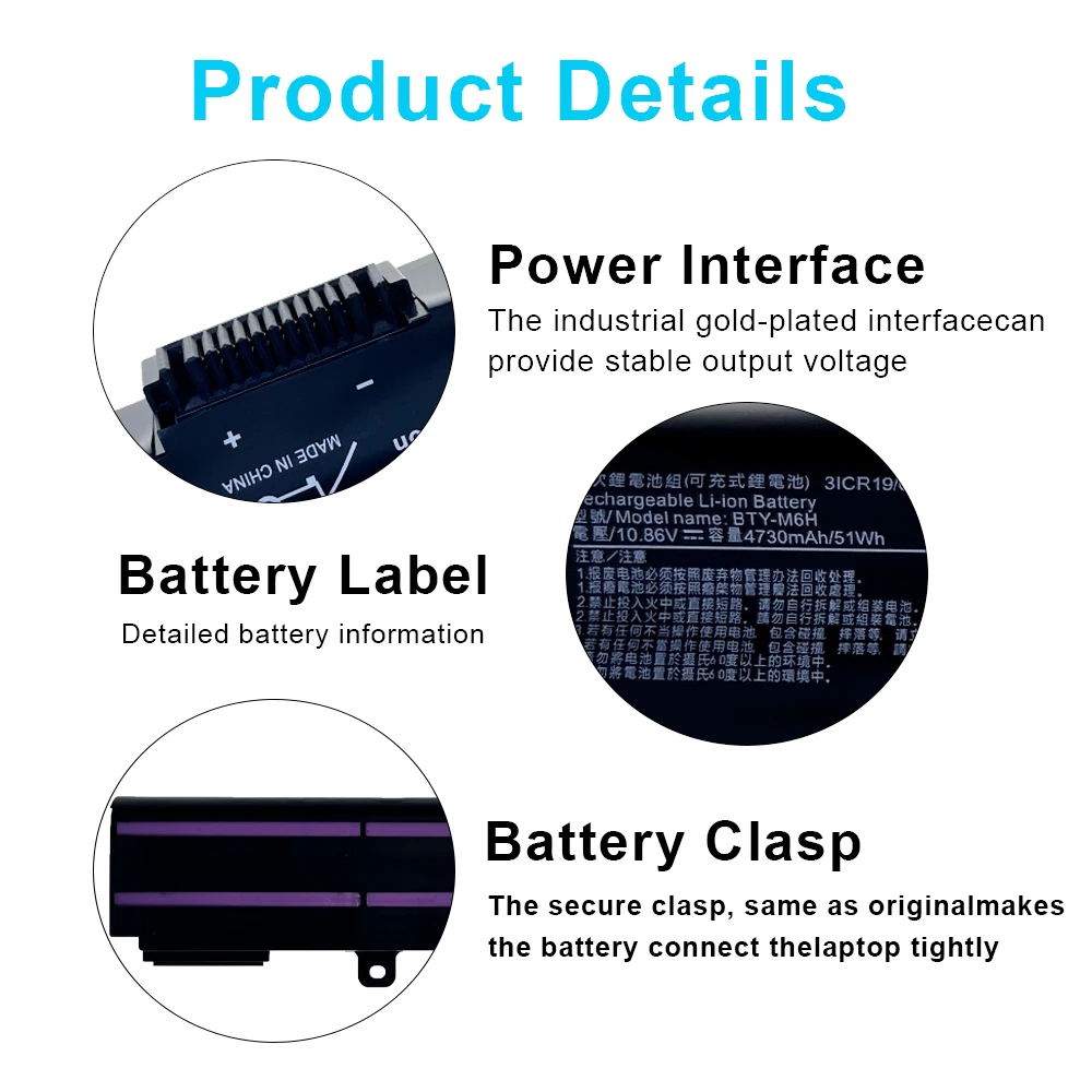 New BTY-M6H 51Wh Laptop Battery For MSI GE72 GP62 GL62M PE60 PE70 GP72 Series PE60 PE70 MS-16J2 MS-16J3 MS-16J9 MS-1792 MS-1795