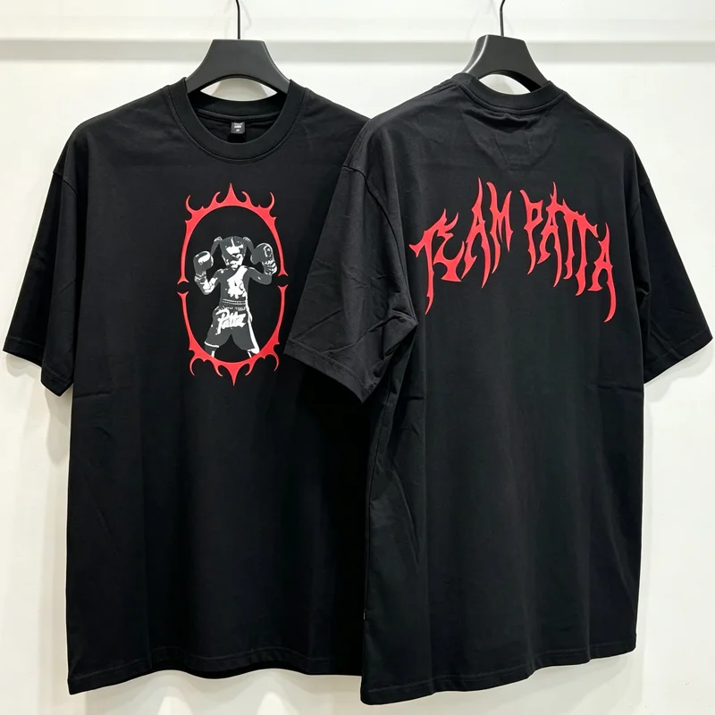 New Arrival PATTA Men T-Shirt Boxer Print Red Flame Accent Short Sleeve Tee Top