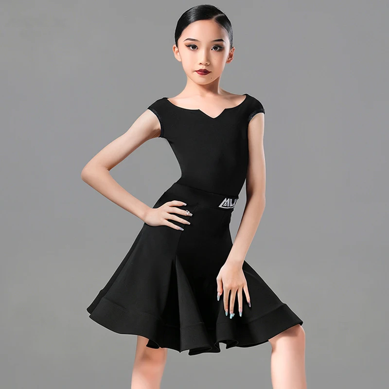 Latin Dance Competition Costume For Girls Black Latin Dance Suit Samba Rumba Performance Outfit Kids Cha Cha Dance Clothes 1912