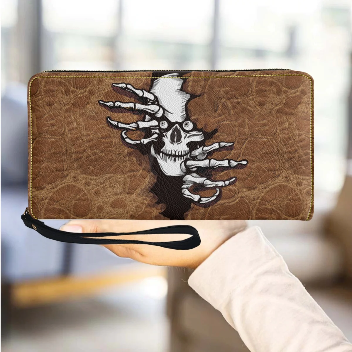 

Brown Vintage Skull Women Leather Wallet Gothic Style Fashionable Portable Coin Purse New Girls Travel Casual Small Clutch Bags