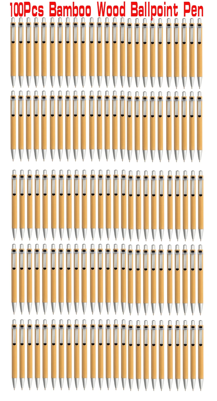 100Pcs Bamboo Wood Ballpoint Pen  Tip Business Signature Ball Pen Office School Wrting Stationery