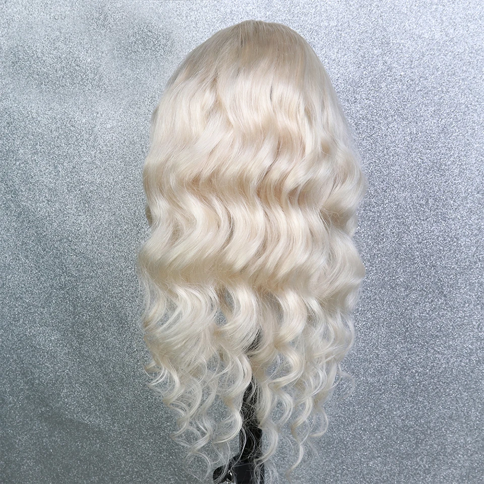 Eis Platin Volle Spitze Perücken Blonde 100% Menschenhaar Schweizer 13x4 Spitze Front Glueless Perücke Wellig für Frauen bleacked Asche Wurzeln 200%