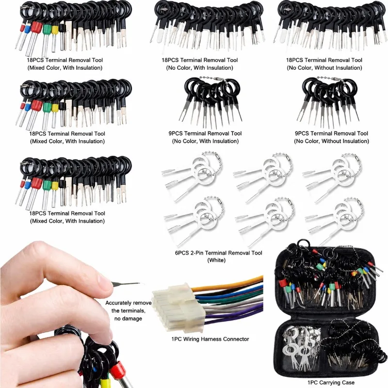 146Pcs Car Terminal Release Tool Kit Multifunction Wiring Harness Pin Extractor Connector Disassembly Implement For Automotive