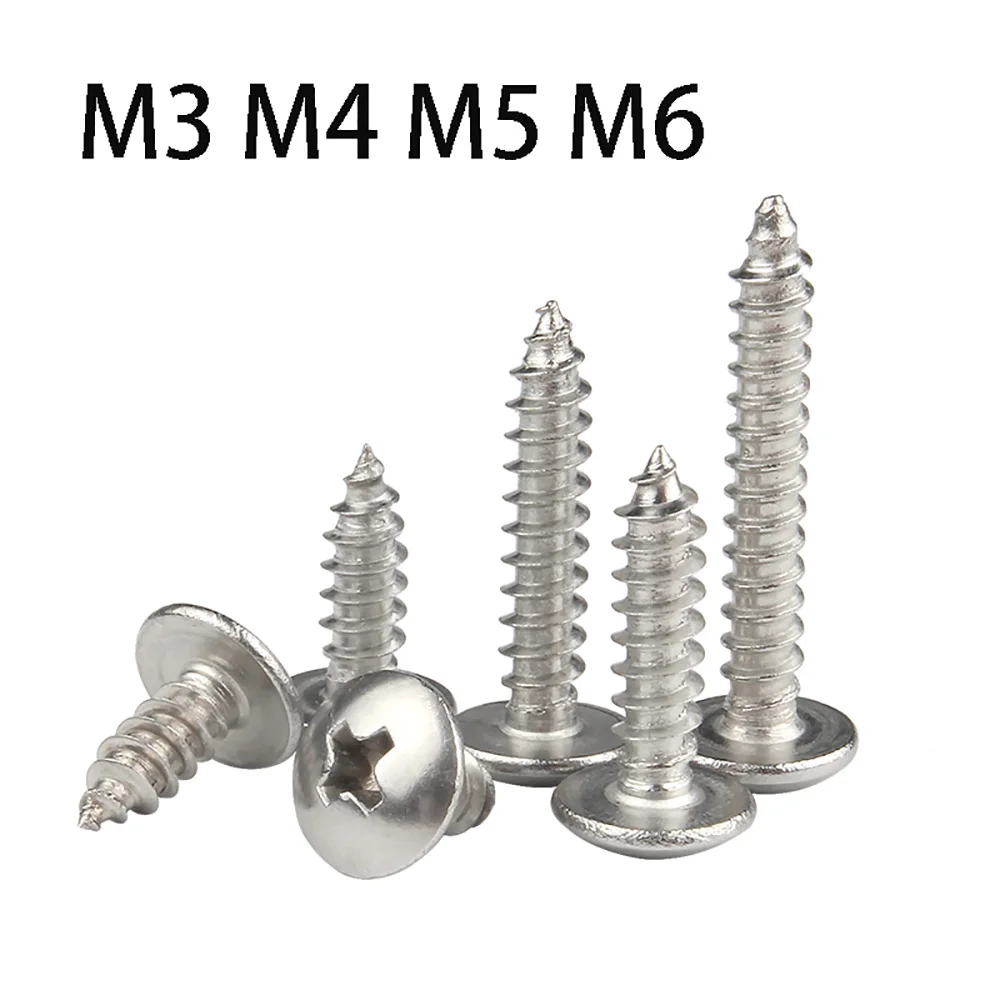 Marine Grade A4 316 Stainless Steel M3 M4 M5 M6 Large Round Pan Head Phillips Self Tapping Screw Cross Recessed Screws Bolts